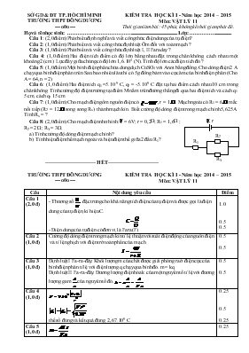 Kiểm tra học kì I - Năm học 2014  2015 môn Vật lý 11 thời gian làm bài 45 phút, không kể thời gian phát đề